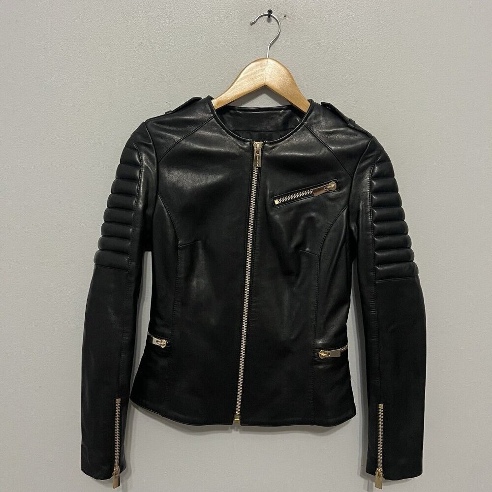 Anine Bing Leather Moto Jacket Black Gold Hardware XS NWOT